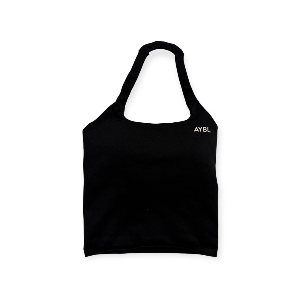 AYBL Motion Seamless Halter Tank Top Black XS Cropped Activewear Gym Training